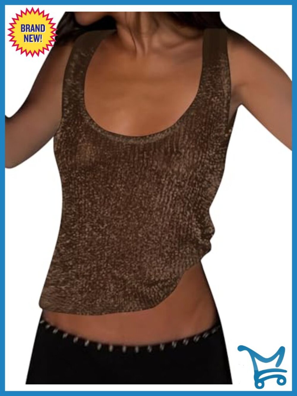 Women's Viscose Blend Fishnet Knit Glitter Crop Tank Top Sheer Mesh